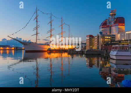 Tradional sailing vessel at sunset in the harbour of Gothenburg, Sweden,Europe Stock Photo
