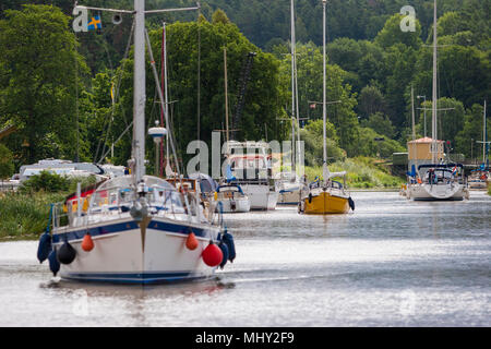pleasure boats in the Goetacanal,Sweden Stock Photo