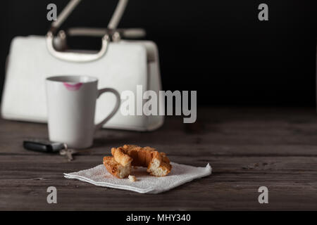 donuts of various size color and shape.  copy space in frame. Stock Photo