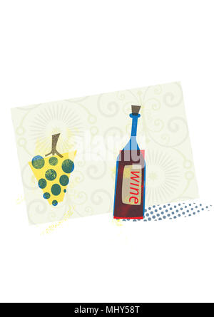 wine bottle illustration with vintage taste Stock Photo