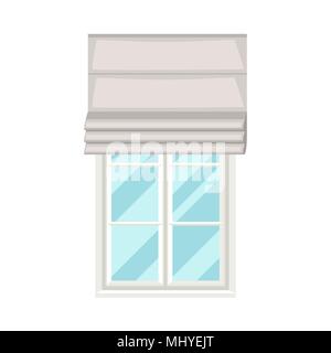 White plastic window with roman curtains on wall Stock Vector