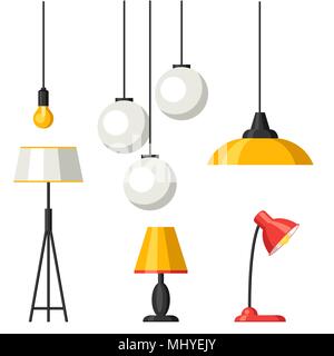 Set of lamps. Furniture chandelier, floor and table lamp Stock Vector