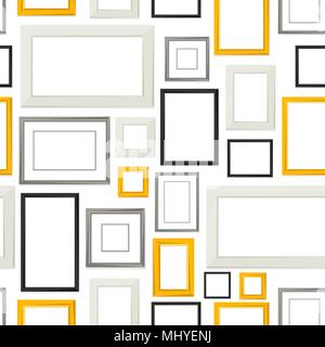 Seamless pattern of various frames for pictures and photos on wall Stock Vector