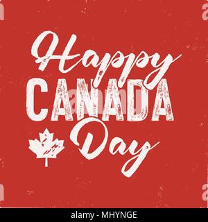 Happy Canada Day T-Shirt for Gift. Distressed Maple Leaf with text. Read and White National Colors. Tee graphics. Stock vector Stock Vector
