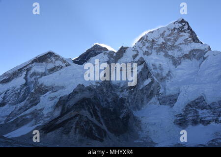 Everest and Nuptse seen from Kala Patthar in the morning, Nepal Stock Photo