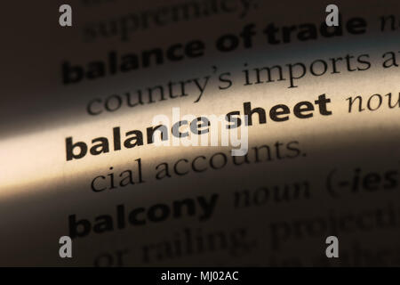 balance sheet word in a dictionary. balance sheet concept. Stock Photo