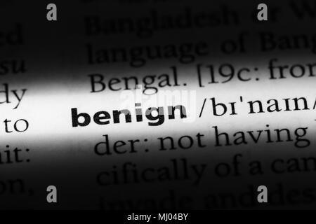 benign word in a dictionary. benign concept. Stock Photo