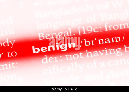 benign word in a dictionary. benign concept. Stock Photo