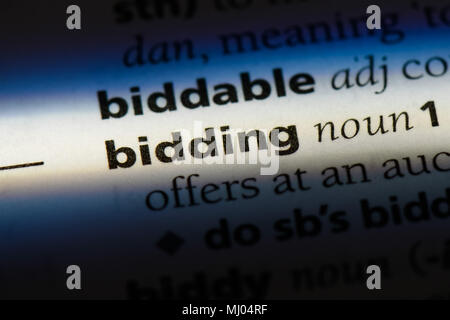 bidding word in a dictionary. bidding concept. Stock Photo