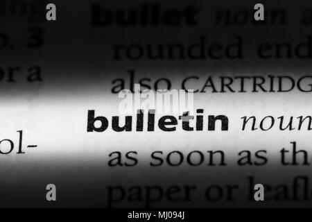 bulletin word in a dictionary. bulletin concept. Stock Photo