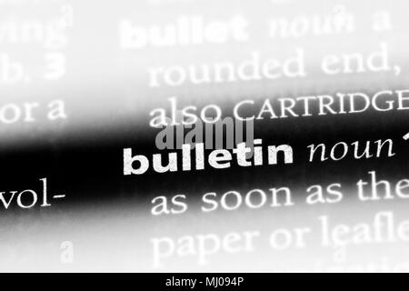 bulletin word in a dictionary. bulletin concept. Stock Photo