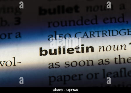 bulletin word in a dictionary. bulletin concept. Stock Photo