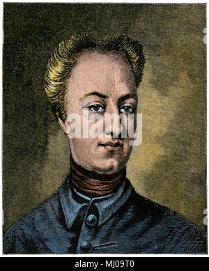 Charles XII, King of Sweden. Hand-colored woodcut Stock Photo