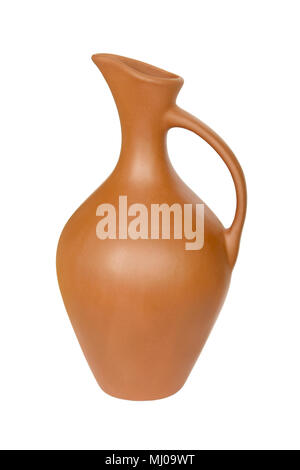 Clay jug with a narrow neck liquid isolated on white background Stock Photo