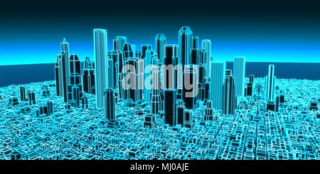 3d holographic illustration of city. suitabe for technology, internet and futuristic themes. Stock Photo