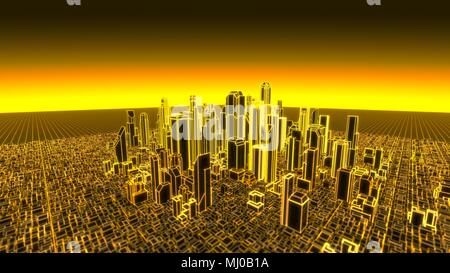 3d holographic illustration of city. suitabe for technology, internet and futuristic themes. Stock Photo