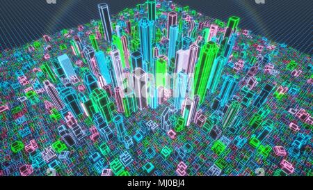 3d holographic illustration of city