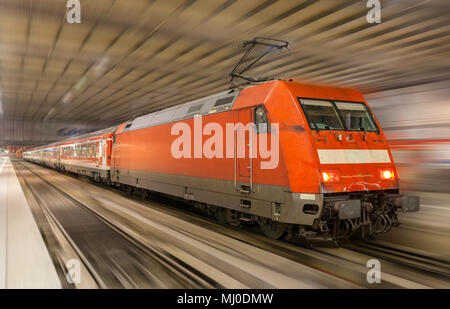 German train in Munich station - Bavaria Stock Photo