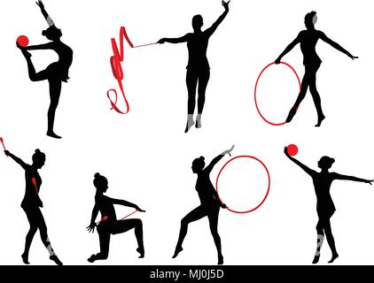 rhythmic gymnastics silhouettes - vector Stock Vector