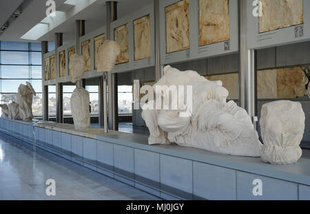 East pediment of the Parthenon. Birth of Athena. 5th century BC. Replica. Acropolis Museum. Athens. Greece. Original remains are exposed in the British Museum, London. Stock Photo