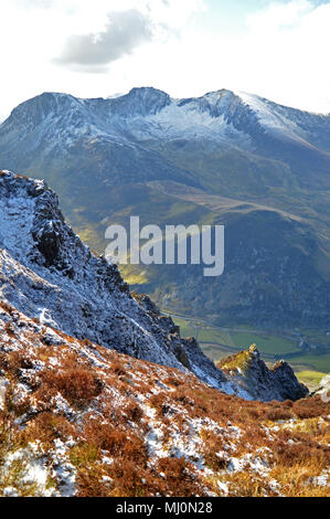 View of Nantlle Ridge from summit of Mynydd Mawr near Rhyd Du, Snowdonia Stock Photo