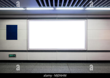 Urban Subway Underground Billboard Rectangular White Mockup City Advertisement in Xi'an, China Stock Photo