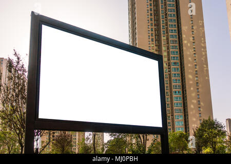 Billboard on the Street Rectangular White Mockup City Advertisement Stock Photo
