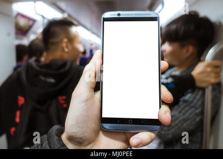 Billboard Rectangular White Mockup on the phone Stock Photo