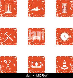 Private house icons set, grunge style Stock Vector