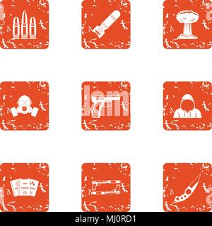 Threat icons set, grunge style Stock Vector