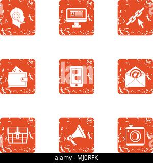 Engineering mail icons set, grunge style Stock Vector