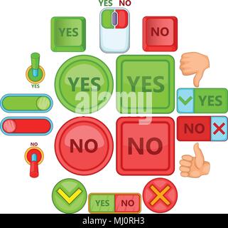 Yes no icons set, cartoon style Stock Vector