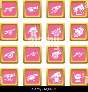 Cannon retro icons set pink square vector Stock Vector