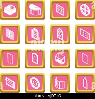 Window forms icons set pink square vector Stock Vector