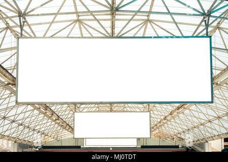 Billboard Rectangular White Mockup at the Airport Stock Photo