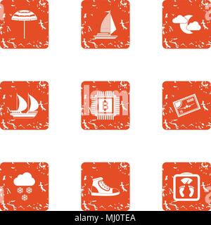 Expedition icons set, grunge style Stock Vector