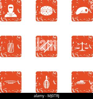 Risk icons set, grunge style Stock Vector