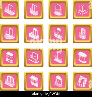Balcony window forms icons set pink square vector Stock Vector