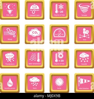 Weater icons set pink square vector Stock Vector