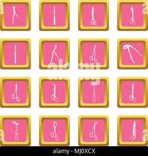 Surgeons tools icons set pink square vector Stock Vector