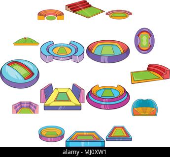 Stadium icons set, cartoon style Stock Vector