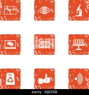 Scientific cognition icons set, grunge style Stock Vector
