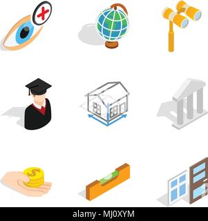 Experimental study icons set, isometric style Stock Vector