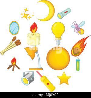 Sources of light icons set, cartoon style Stock Vector