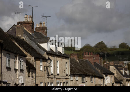 Roofline of terraced Cotswold houses in Winchcombe, Gloucestershire. Stock Photo
