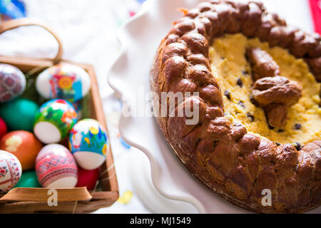 Romanian traditional sweat course for easter, Pasca with cheese , Sesame  seeds and Turkish delight, isolated on white background, top view Stock  Photo - Alamy
