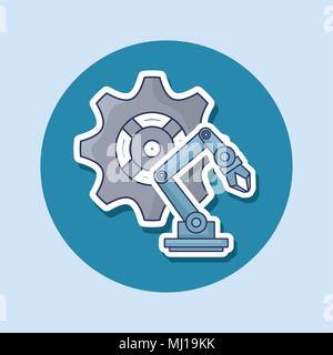 robotic arm and gear wheel over blue background, colorful design. vector illustration Stock Vector