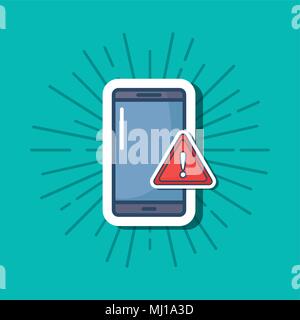 cyber security design with smartphone and warning sign over turquoise background, colorful design. vector illustration Stock Vector