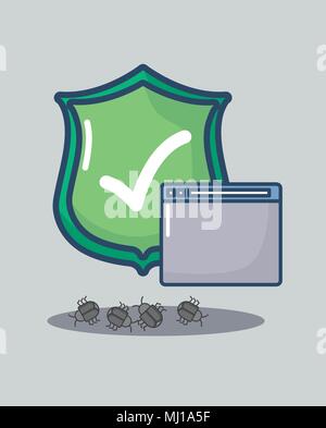 security shield and web interface over gray background, colorful design. vector illustration Stock Vector