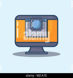 cyber security design with computer and chip over white background, colorful design. vector illustration Stock Vector